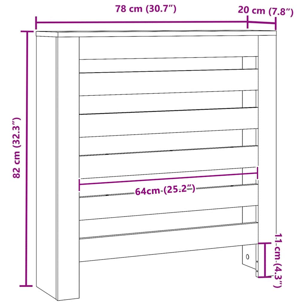 vidaXL Καπάκι Καλοριφέρ Μαύρη Οξυά 78 x 20 x 82 cm Επεξεργασμένο ξύλο