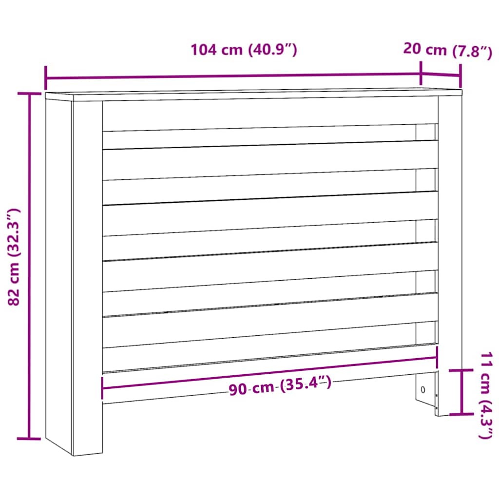 vidaXL Καπάκι Καλοριφέρ Μαύρη Οξυά 104 x 20 x 82 cm Επεξεργασμένο ξύλο