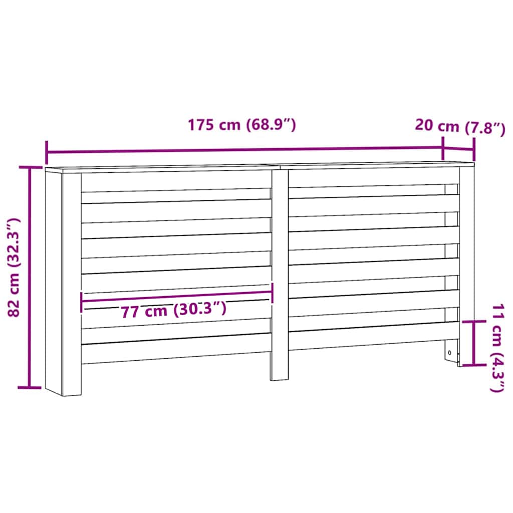 vidaXL Καπάκι Καλοριφέρ Μαύρη Οξυά 175 x 20 x 82 cm Επεξεργασμένο ξύλο