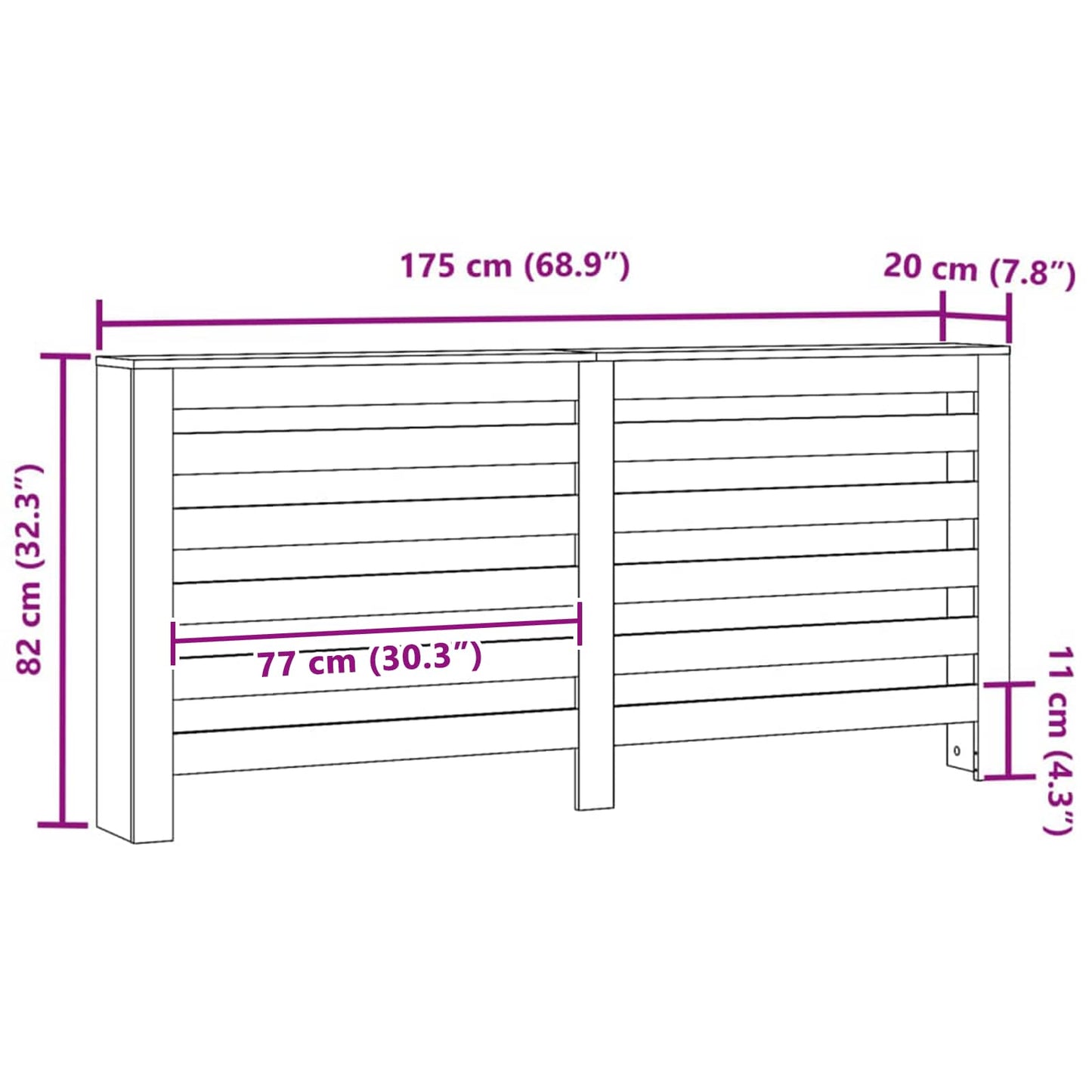 vidaXL Καπάκι Καλοριφέρ Μαύρη Οξυά 175 x 20 x 82 cm Επεξεργασμένο ξύλο