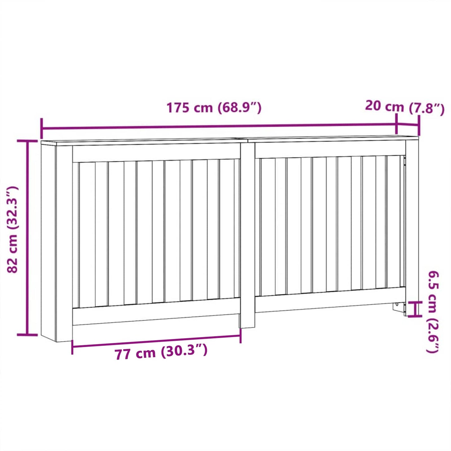 vidaXL Καπάκι Καλοριφέρ Μαύρη Οξυά 175 x 20 x 82 cm Επεξεργασμένο ξύλο