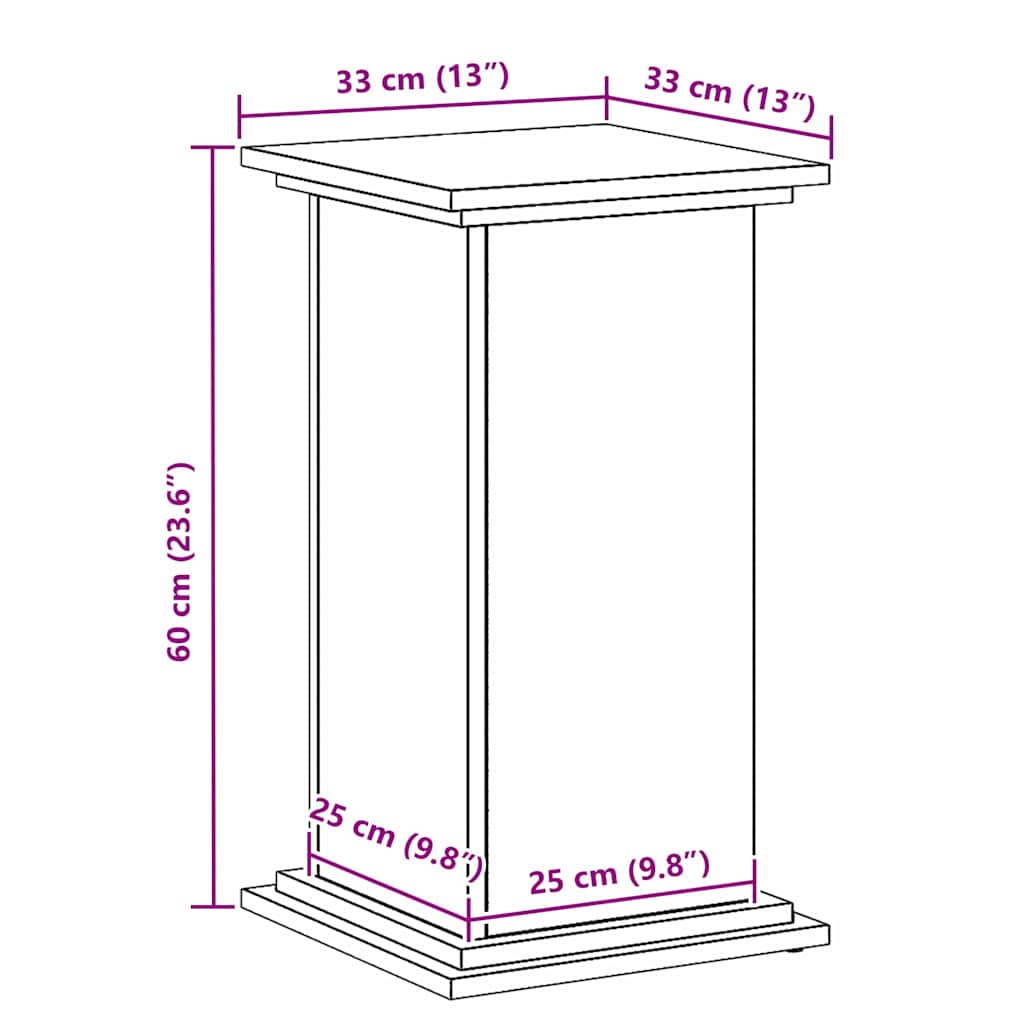 vidaXL Βάση φυτών Μαύρη δρυς 33 x 33 x 60 εκ Επεξεργασμένο ξύλο