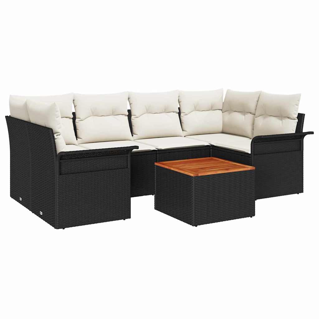 vidaXL Σετ Σαλονιού Κήπου 7 κομματιών με Μαξιλάρια Μαύρο Πολυροτάν