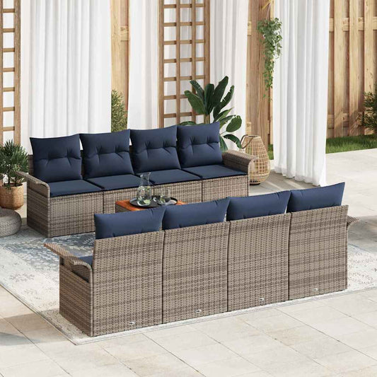 vidaXL Σετ Καναπέ Κήπου με μαξιλάρι 9 pcs Γκρι συνθετικό ρατάν