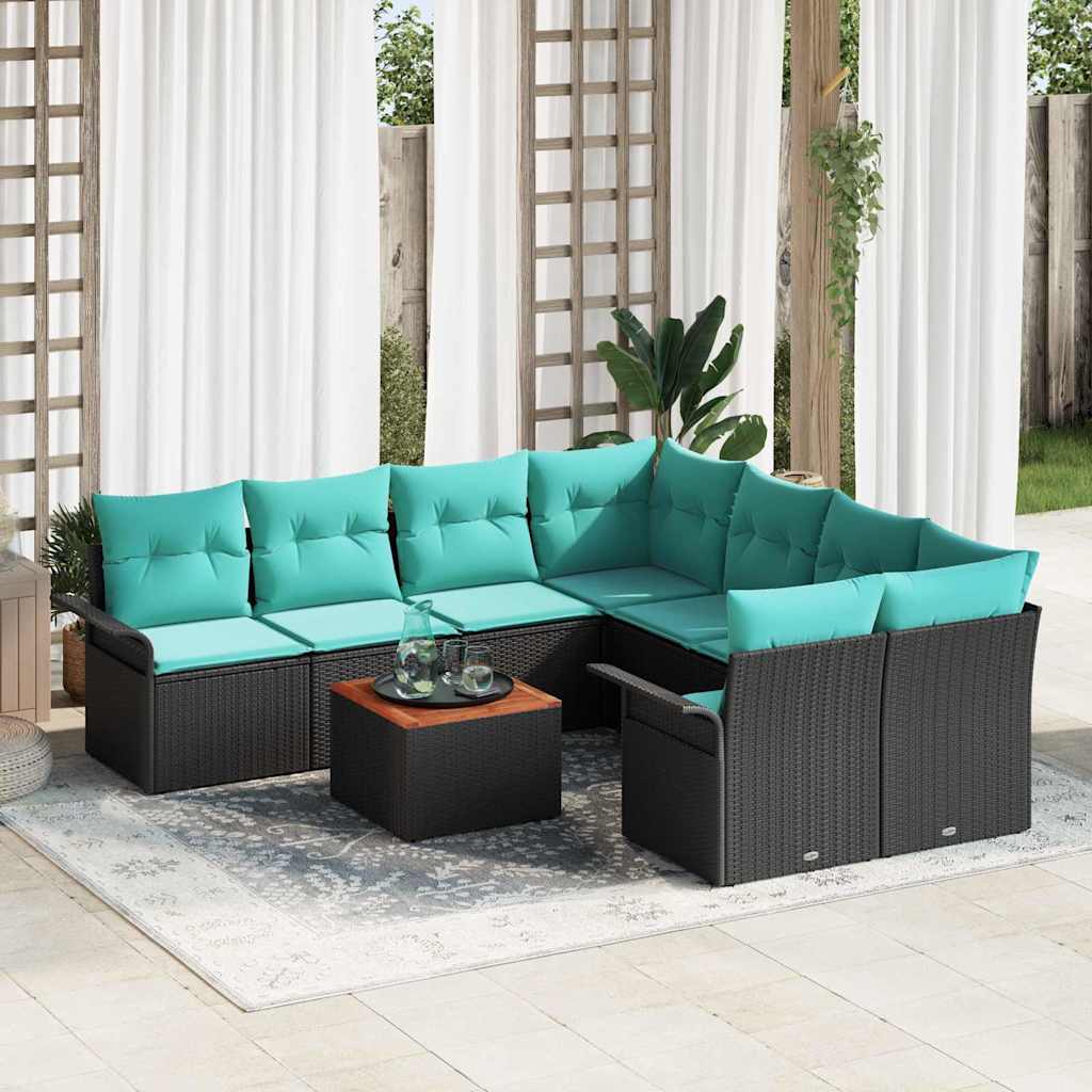vidaXL Σετ Καναπέ Κήπου με μαξιλάρι 9 pcs Μαύρο συνθετικό ρατάν