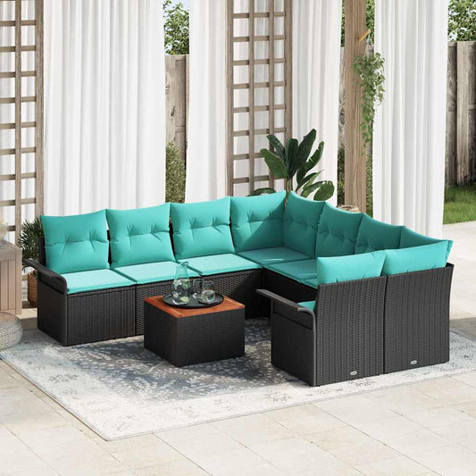vidaXL Σετ Καναπέ Κήπου με μαξιλάρι 9 pcs Μαύρο συνθετικό ρατάν