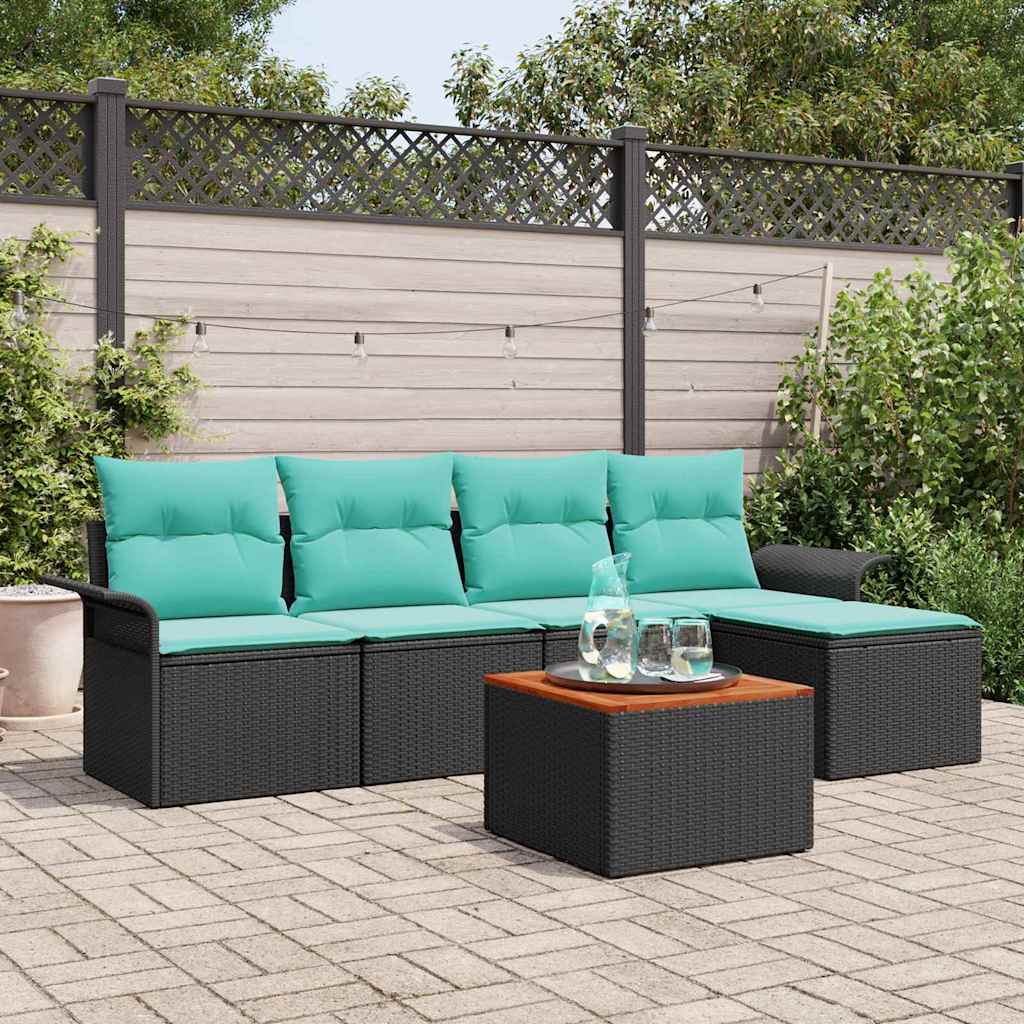 vidaXL Σετ Καναπέ Κήπου με μαξιλάρι 6 pcs Μαύρο συνθετικό ρατάν