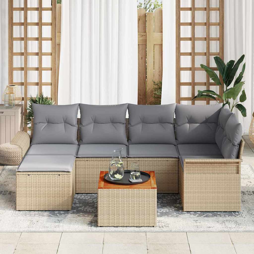 vidaXL Σετ Καναπέ Κήπου 7 τμχ. Μπεζ συνθετικό ρατάν