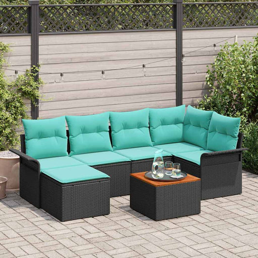 vidaXL Σετ Καναπέ Κήπου με μαξιλάρι 7 pcs Μαύρο συνθετικό ρατάν