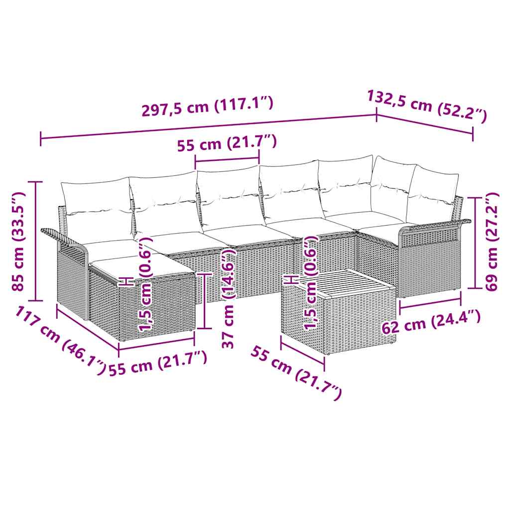 vidaXL Σετ 8 Τεμαχίων Καναπέ Κήπου με Μαξιλάρια Μπεζ Πολυ Ρατάν Ακακίας