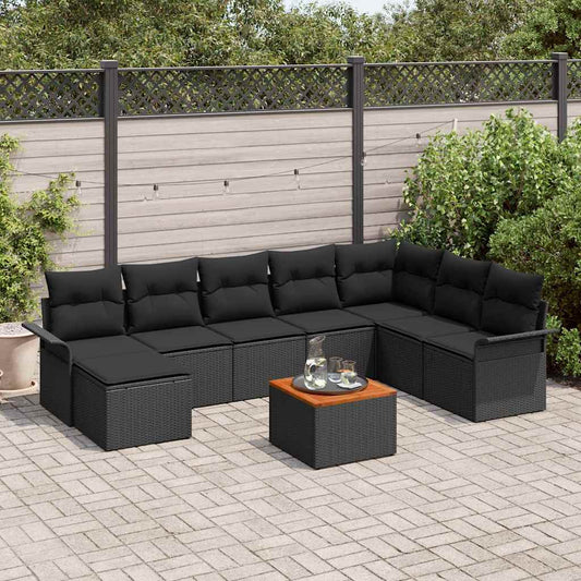 vidaXL Σετ Καναπέ Κήπου με μαξιλάρι 9 pcs Μαύρο συνθετικό ρατάν