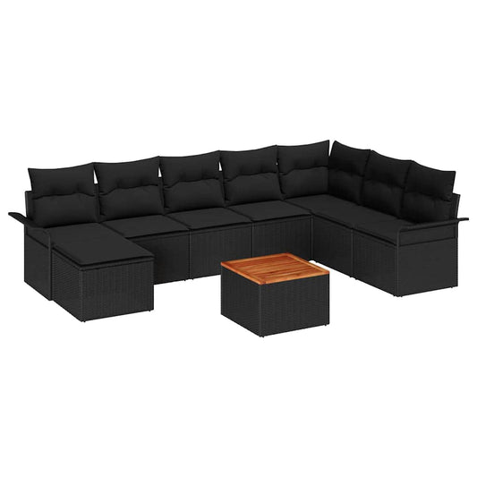 vidaXL Σετ Καναπέ Κήπου με μαξιλάρι 9 pcs Μαύρο συνθετικό ρατάν