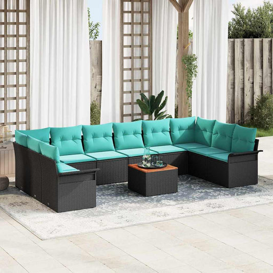vidaXL Σετ Καναπέ Κήπου με μαξιλάρι 11 pcs Μαύρο συνθετικό ρατάν