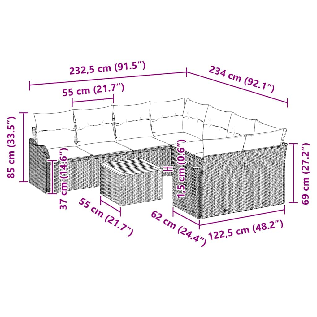vidaXL Σετ Καναπέ Κήπου 9 τμχ. Μαύρο συνθετικό ρατάν