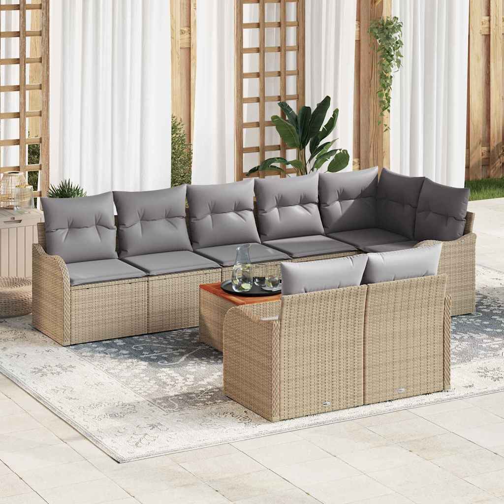 vidaXL Σετ Καναπέ Κήπου με μαξιλάρι 9 pcs Μπεζ συνθετικό ρατάν