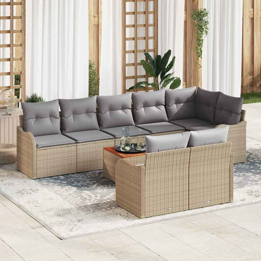 vidaXL Σετ Καναπέ Κήπου με μαξιλάρι 9 pcs Μπεζ συνθετικό ρατάν