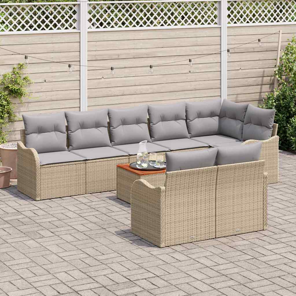 vidaXL Σετ Καναπέ Κήπου με μαξιλάρι 9 pcs Μπεζ συνθετικό ρατάν