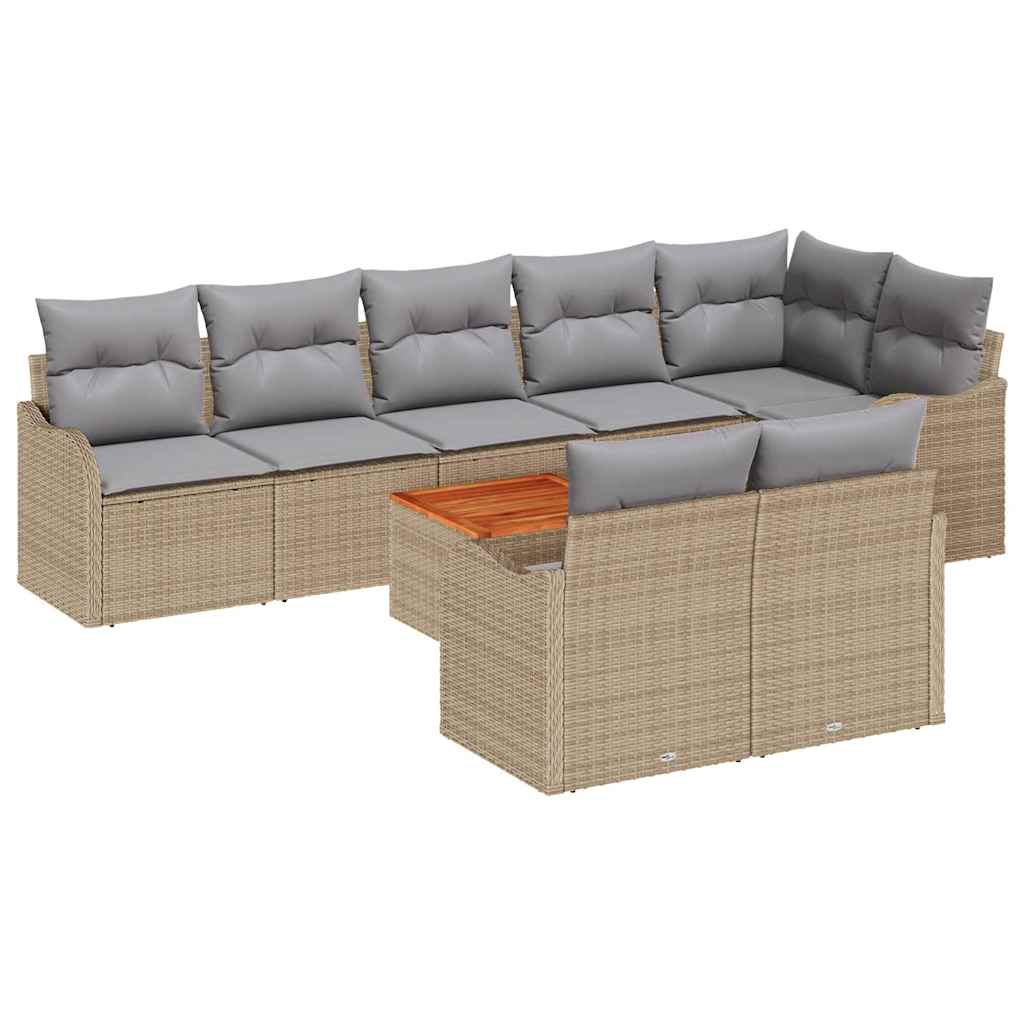 vidaXL Σετ Καναπέ Κήπου με μαξιλάρι 9 pcs Μπεζ συνθετικό ρατάν