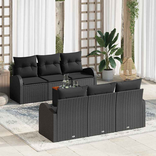 vidaXL Σετ Καναπέ Κήπου με μαξιλάρι 7 pcs Μαύρο συνθετικό ρατάν