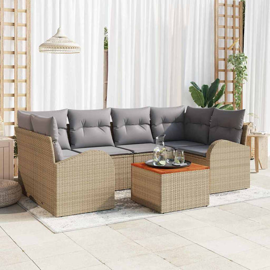vidaXL Σετ Καναπέ Κήπου με μαξιλάρι 7 pcs Μπεζ συνθετικό ρατάν