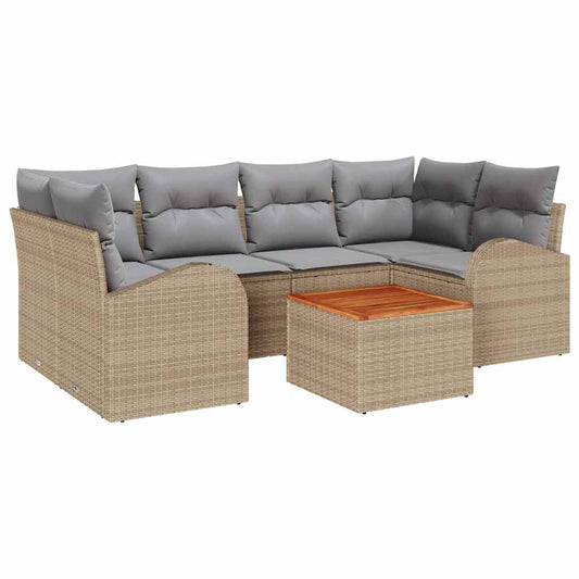 vidaXL Σετ Καναπέ Κήπου με μαξιλάρι 7 pcs Μπεζ συνθετικό ρατάν