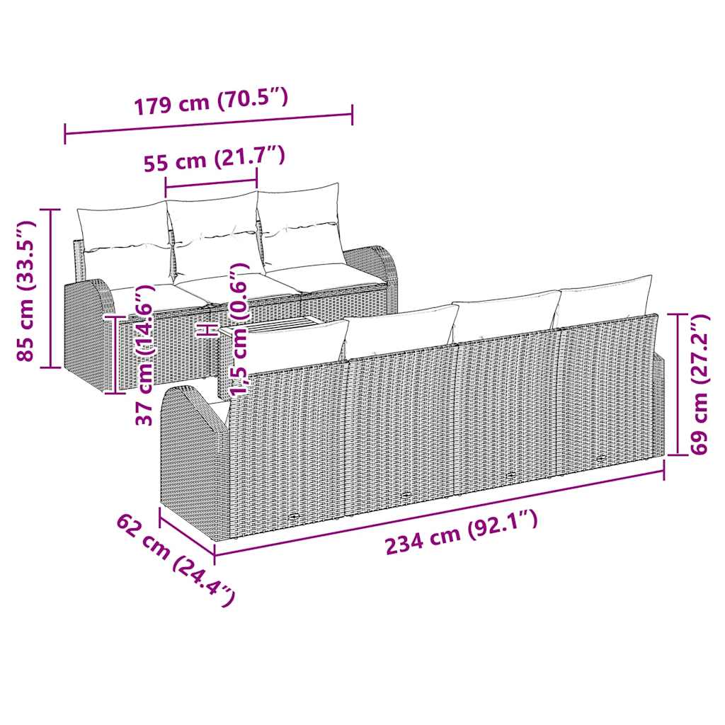 vidaXL Σετ Καναπέ Κήπου 8 pcs Μαύρο Πολυ ράταν