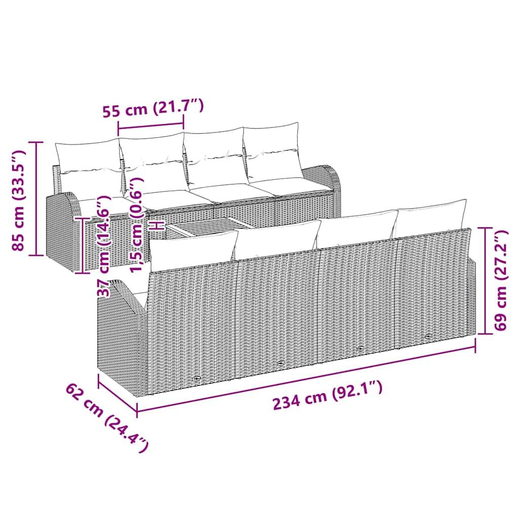 vidaXL Σετ Καναπέ Κήπου 9 pcs Μπεζ Πολυ ράταν