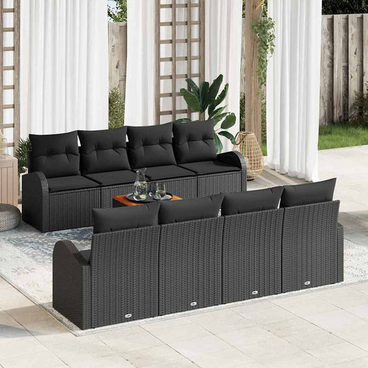 vidaXL Σετ Καναπέ Κήπου με μαξιλάρι 9 pcs Μαύρο συνθετικό ρατάν