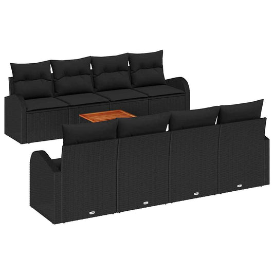 vidaXL Σετ Καναπέ Κήπου με μαξιλάρι 9 pcs Μαύρο συνθετικό ρατάν