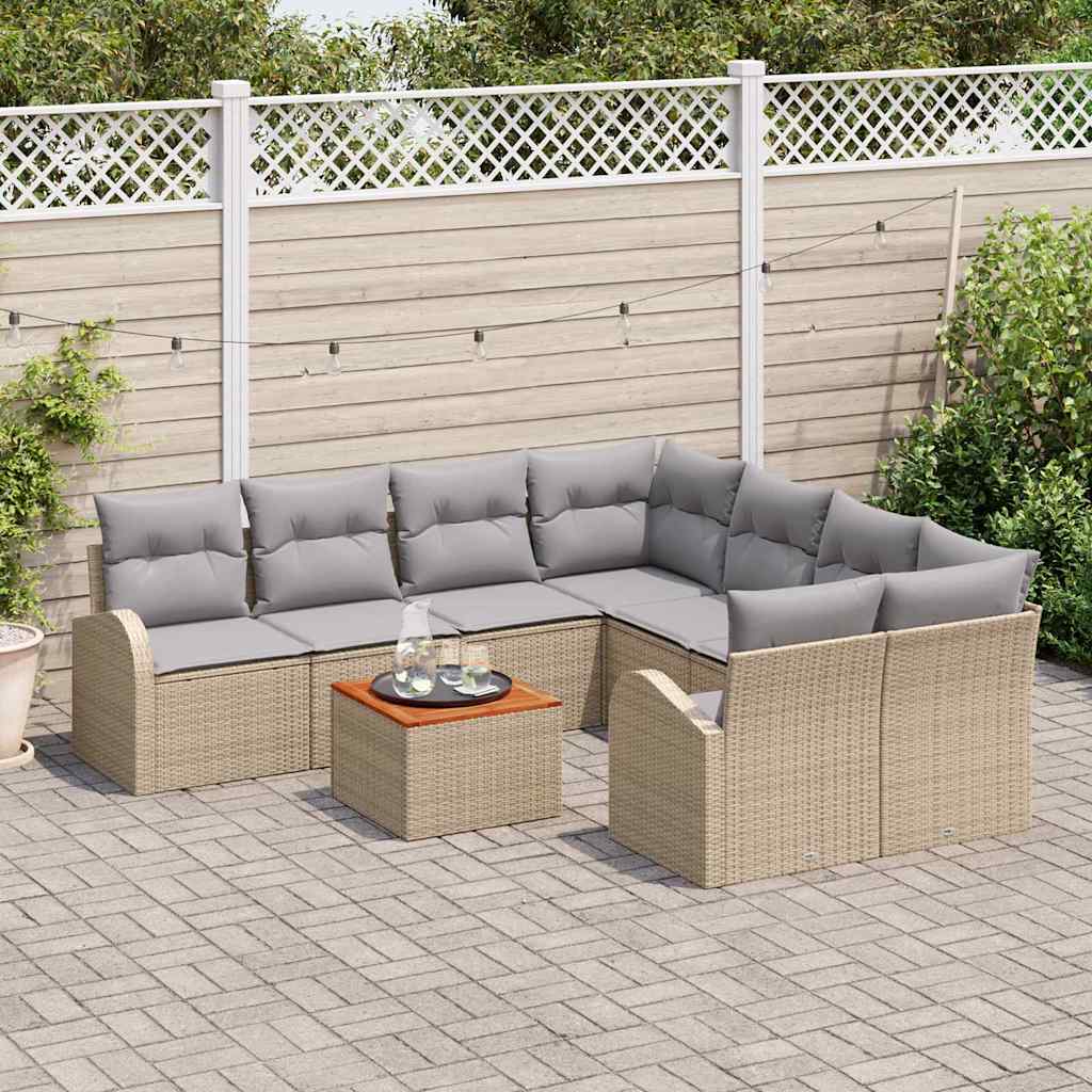 vidaXL Σετ Καναπέ Κήπου με μαξιλάρι 9 pcs Μπεζ συνθετικό ρατάν