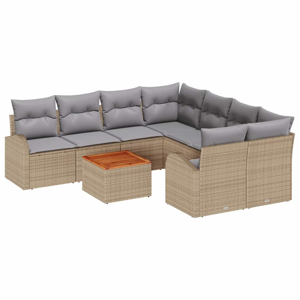 vidaXL Σετ Καναπέ Κήπου με μαξιλάρι 9 pcs Μπεζ συνθετικό ρατάν