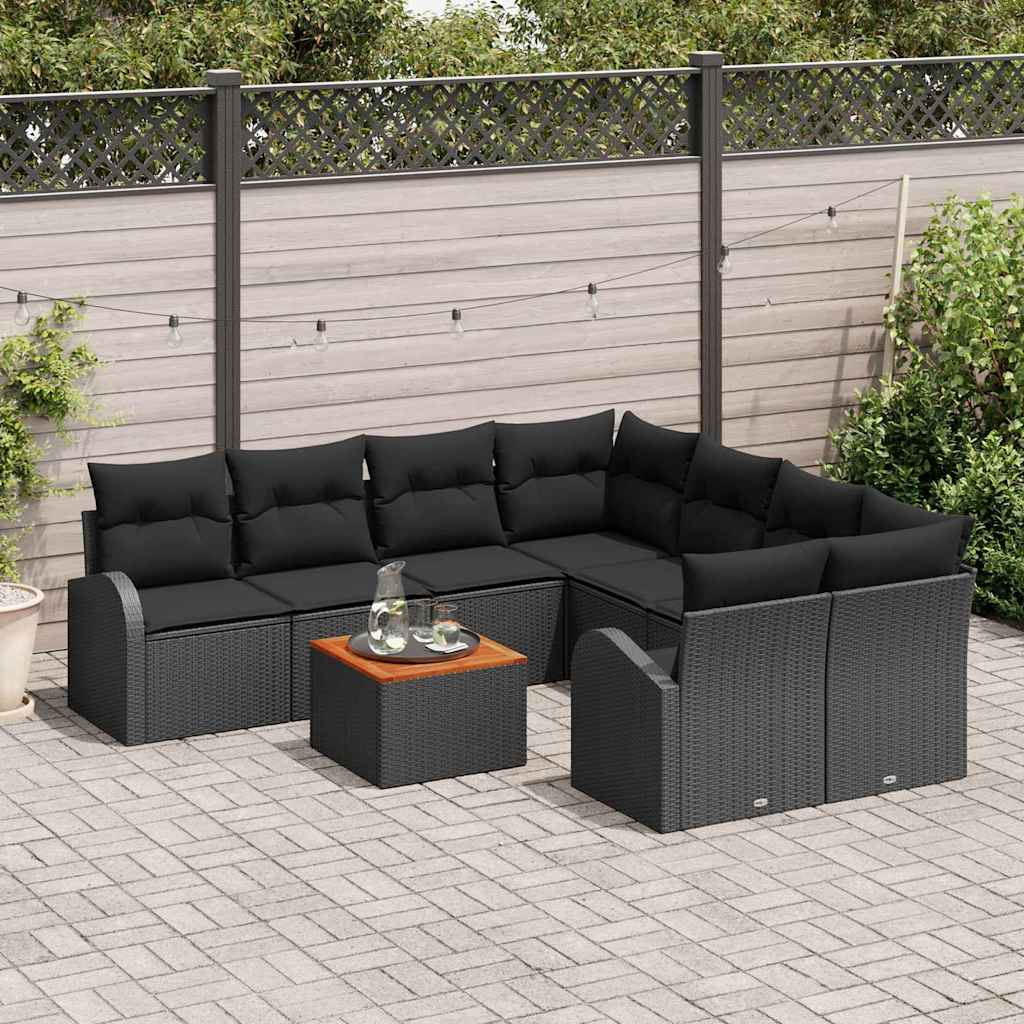 vidaXL Σετ Καναπέ Κήπου με μαξιλάρι 9 pcs Μαύρο συνθετικό ρατάν