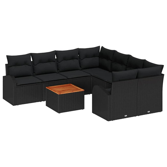 vidaXL Σετ Καναπέ Κήπου με μαξιλάρι 9 pcs Μαύρο συνθετικό ρατάν