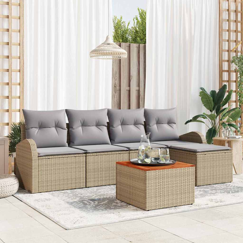 vidaXL Σετ Καναπέ Κήπου με μαξιλάρι 6 pcs Μπεζ συνθετικό ρατάν