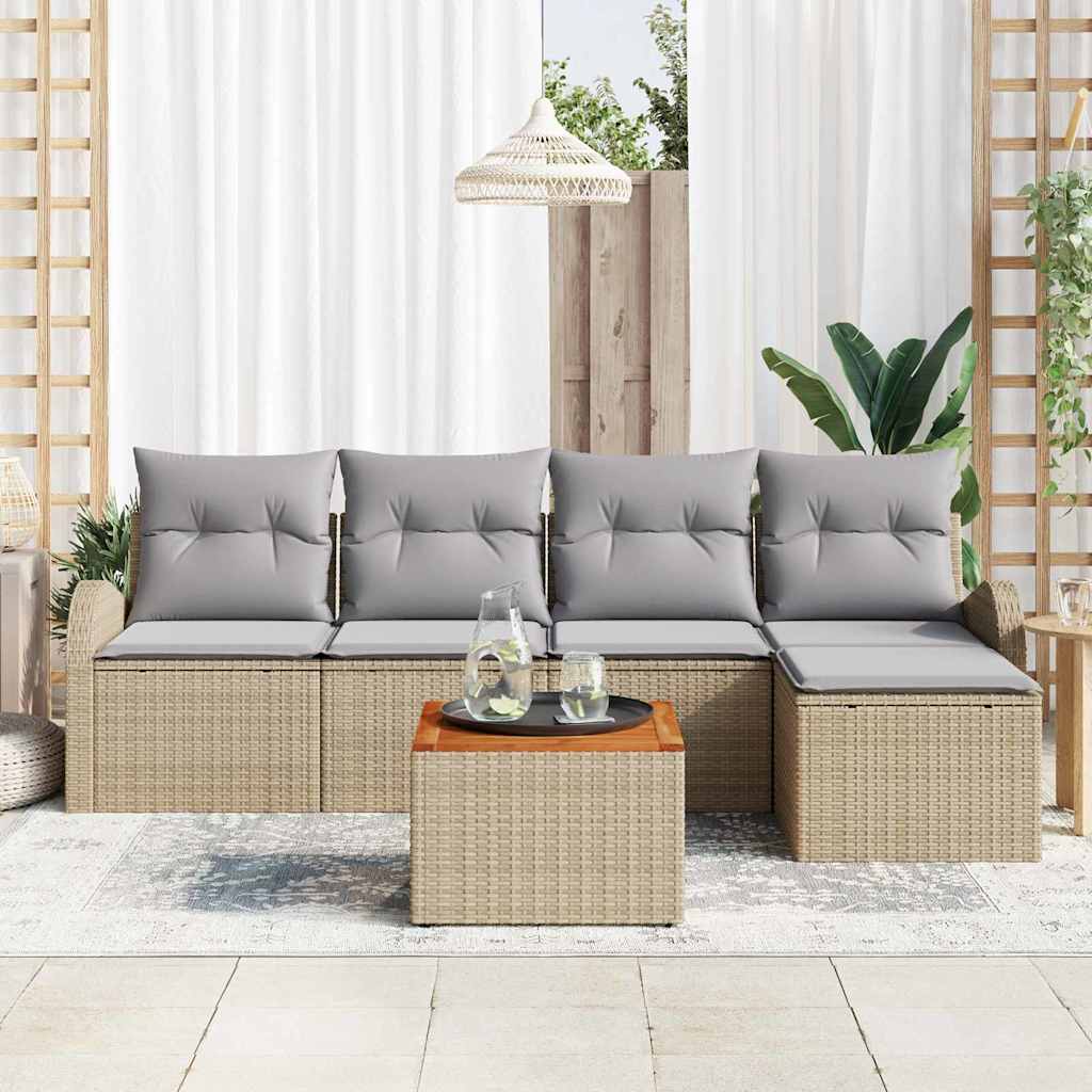vidaXL Σετ Καναπέ Κήπου με μαξιλάρι 6 pcs Μπεζ συνθετικό ρατάν
