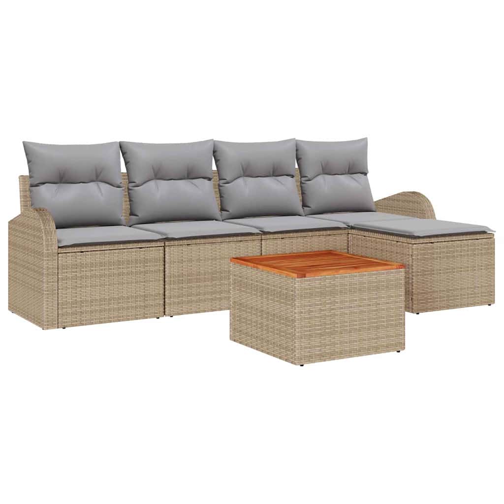 vidaXL Σετ Καναπέ Κήπου με μαξιλάρι 6 pcs Μπεζ συνθετικό ρατάν