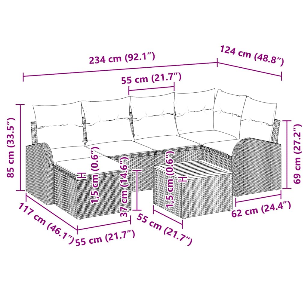 vidaXL Σετ Καναπέ Κήπου 7 pcs Μαύρο Πολυ ράταν