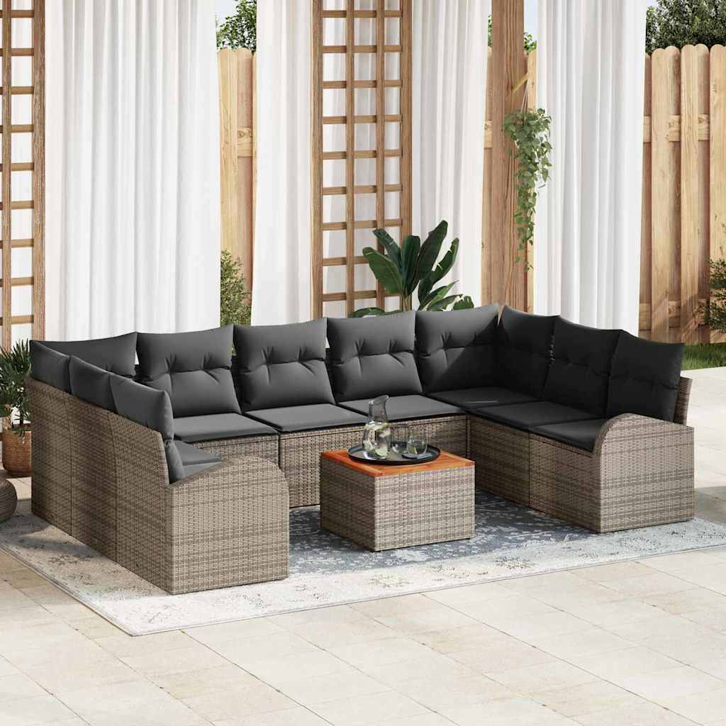 vidaXL Σετ Καναπέ Κήπου με μαξιλάρι 10 pcs Γκρι Πολυ ράταν