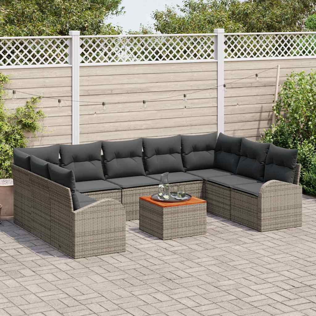 vidaXL Σετ Καναπέ Κήπου με μαξιλάρι 10 pcs Γκρι Πολυ ράταν