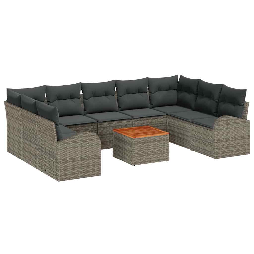 vidaXL Σετ Καναπέ Κήπου με μαξιλάρι 10 pcs Γκρι Πολυ ράταν