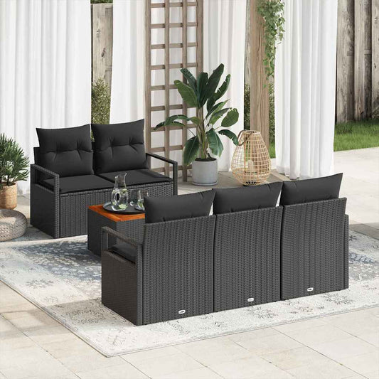 vidaXL Σετ Καναπέ Κήπου 6 τμχ. Μαύρο συνθετικό ρατάν