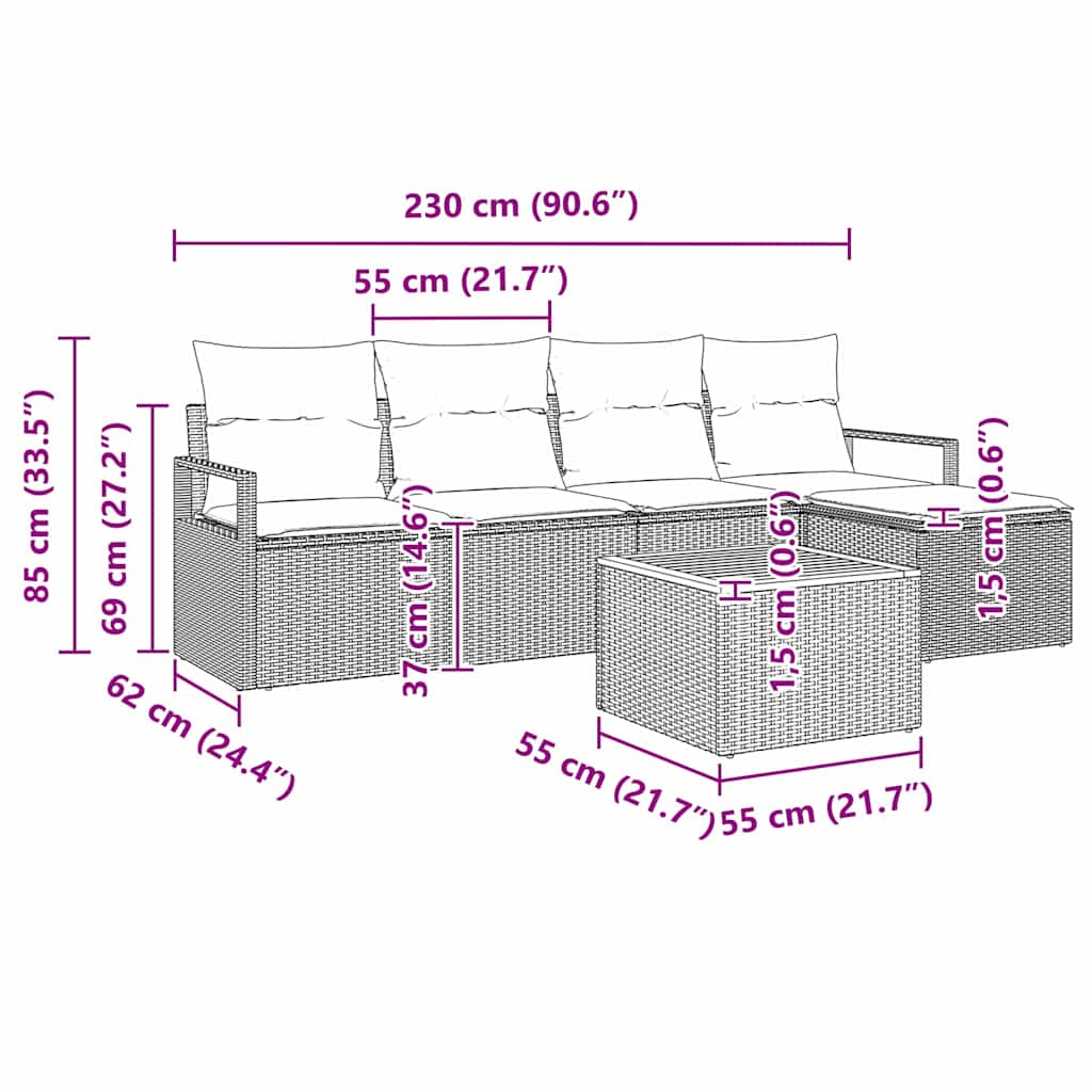 vidaXL Σετ Καναπέ Κήπου 6 τμχ. Μπεζ συνθετικό ρατάν