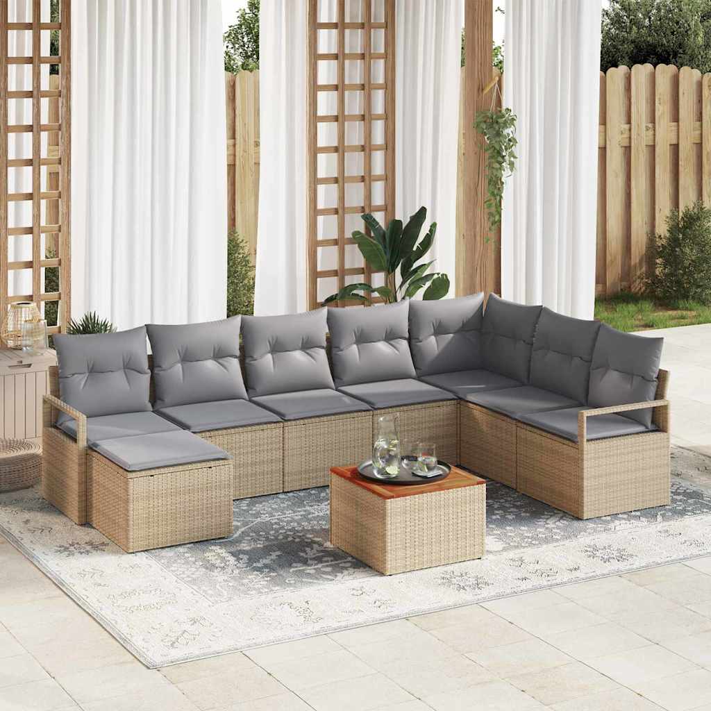 vidaXL Σετ Καναπέ Κήπου με μαξιλάρι 8 pcs Μπεζ συνθετικό ρατάν