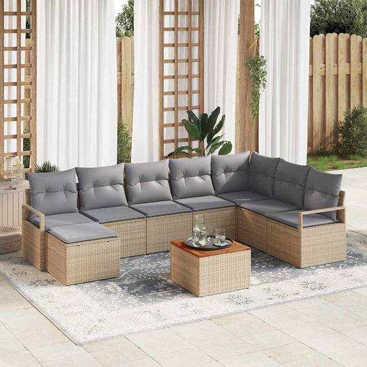 vidaXL Σετ Καναπέ Κήπου με μαξιλάρι 8 pcs Μπεζ συνθετικό ρατάν