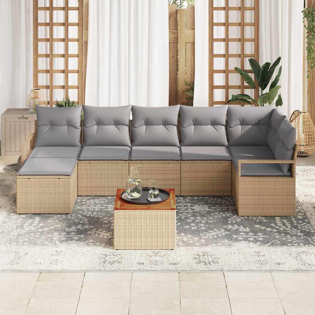 vidaXL Σετ Καναπέ Κήπου με μαξιλάρι 8 pcs Μπεζ συνθετικό ρατάν