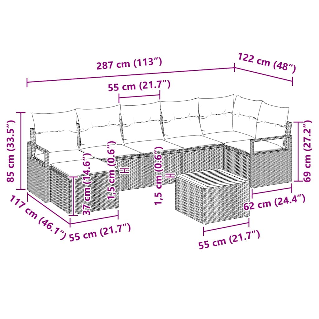 vidaXL Σετ Καναπέ Κήπου με μαξιλάρι 8 pcs Μπεζ συνθετικό ρατάν