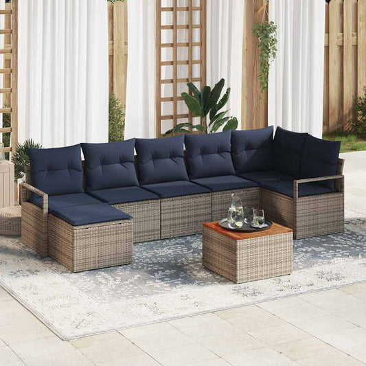 vidaXL Σετ Καναπέ Κήπου με μαξιλάρι 8 pcs Γκρι συνθετικό ρατάν