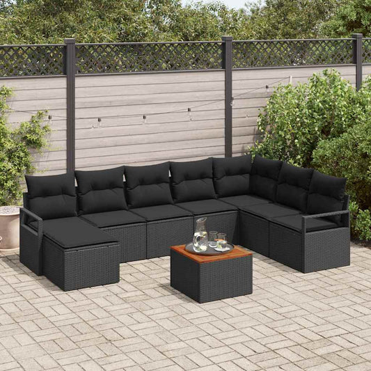 vidaXL Σετ Καναπέ Κήπου με μαξιλάρι 9 pcs Μαύρο συνθετικό ρατάν