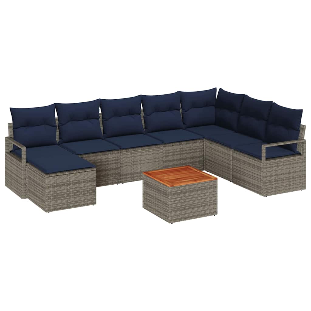 vidaXL Σετ Καναπέ Κήπου με μαξιλάρι 9 pcs Γκρι συνθετικό ρατάν