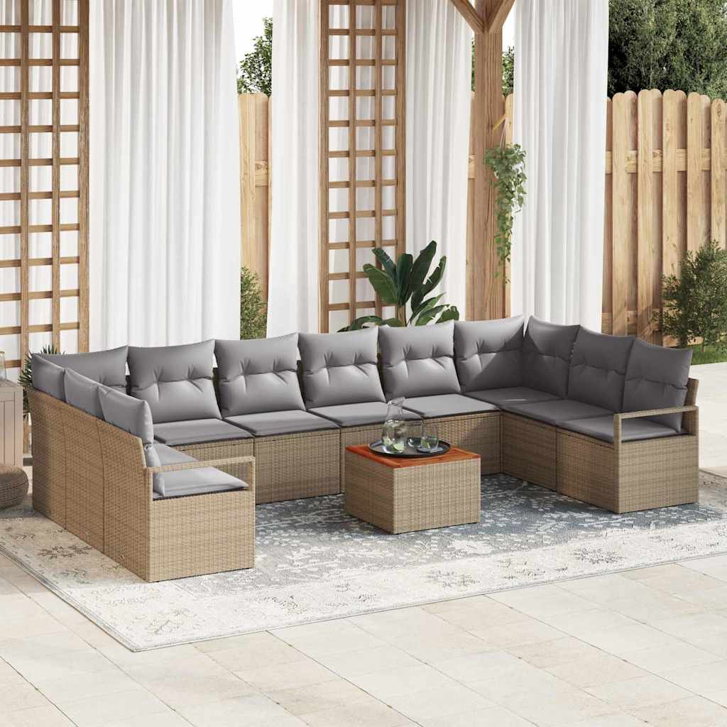 vidaXL Σετ Καναπέ Κήπου με μαξιλάρι 11 pcs Μπεζ συνθετικό ρατάν